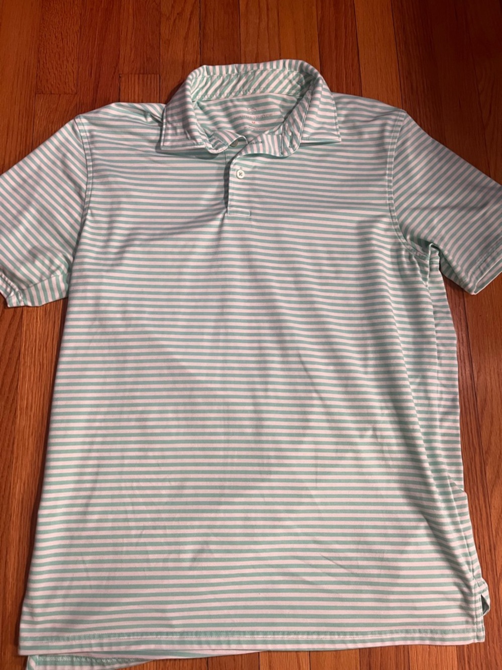 Men’s Southern Tide Striped Polo Shirt Mint Green and White Size Medium